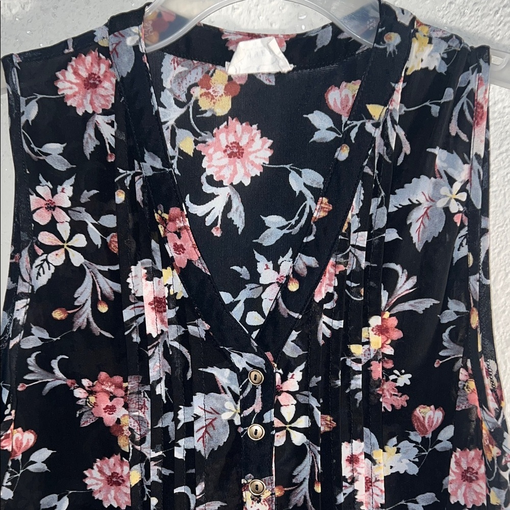 Floral Sleeveless Top - Black and Pink